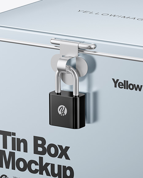 Glossy Metallic Tin Box W  Padlock Mockup PSD #3