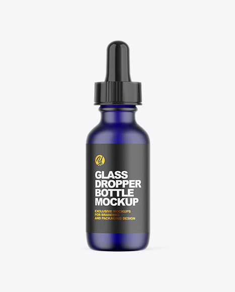 Frosted Blue Glass Dropper Bottle Mockup