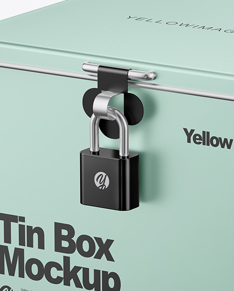 Download Matte Metallic Tin Box W Padlock Mockup In Box Mockups On Yellow Images Object Mockups PSD Mockup Templates