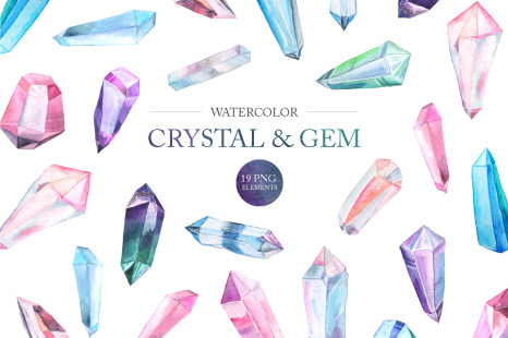 Watercolor Gem and Crystals Set