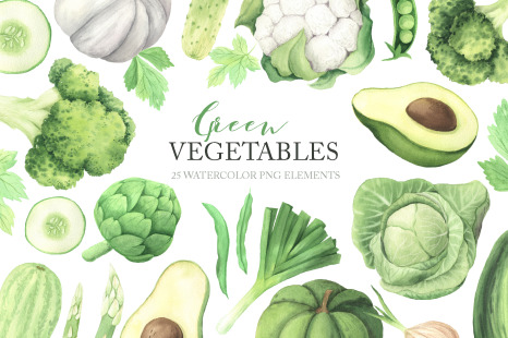 Watercolor Green Vegetables Clipart