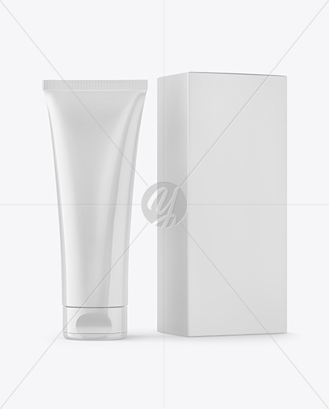 Glossy Cosmetic Tube with Box Mockup