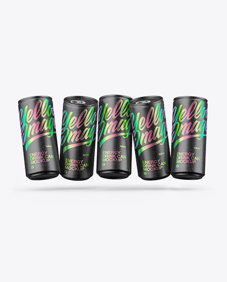 Five Matte Metallic Cans Mockup PSD #2