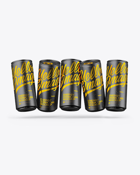 Five Matte Metallic Cans Mockup PSD #1