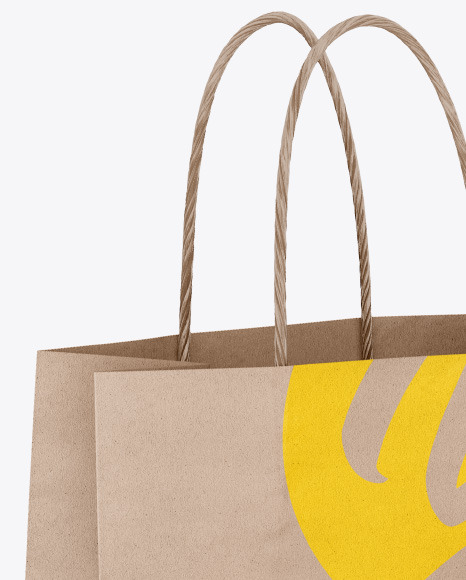 Kraft Paper Shopping Bag Mockup Half Side View In Bag Sack Mockups On Yellow Images Object Mockups