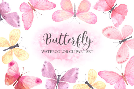 Watercolor Pink Butterfly Set