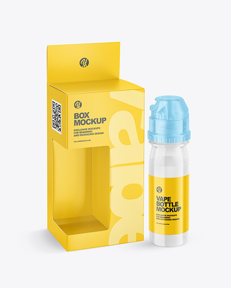 Download Box With Vape Bottle Mockup In Box Mockups On Yellow Images Object Mockups Yellowimages Mockups