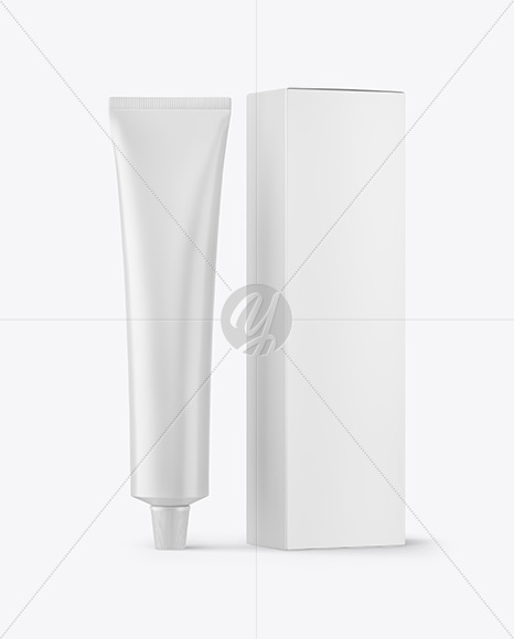 Download Matte Cosmetic Tube with Box Mockup in Tube Mockups on Yellow Images Object Mockups