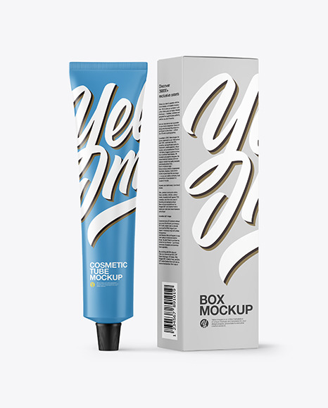 Download Matte Cosmetic Tube With Box Mockup In Tube Mockups On Yellow Images Object Mockups