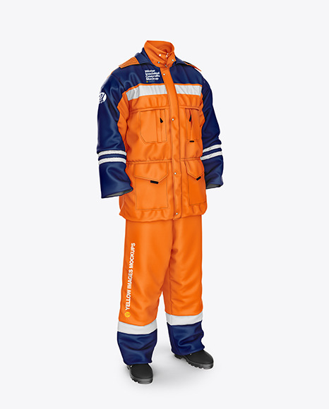 Winter Insulated Coveralls Mockup – Front Half Side View