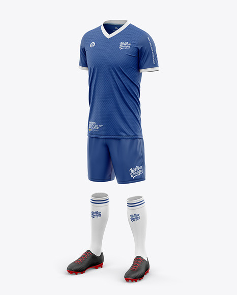 Men’s Full Soccer Kit with V-Neck  Jersey Mockup - Front Half-Side View