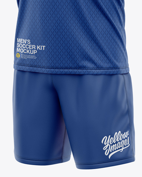 Men’s Full Soccer Kit with V-Neck  Jersey Mockup - Front Half-Side View