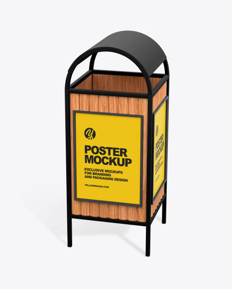 Advertising Rubbish Bin with Poster Mockup   Top Half Side View PSD #2