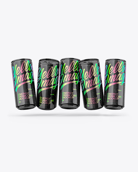 Five Glossy Cans Mockup PSD #2