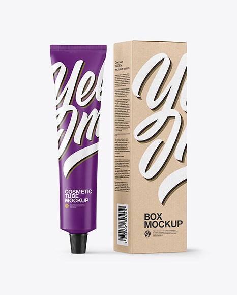 Matte Cosmetic Tube with Kraft Box Mockup PSD #2