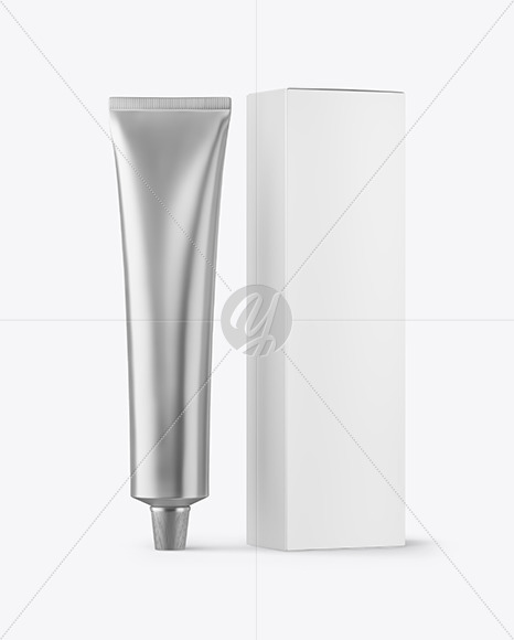 Metallic Cosmetic Tube With Box Mockup In Tube Mockups On Yellow Images Object Mockups