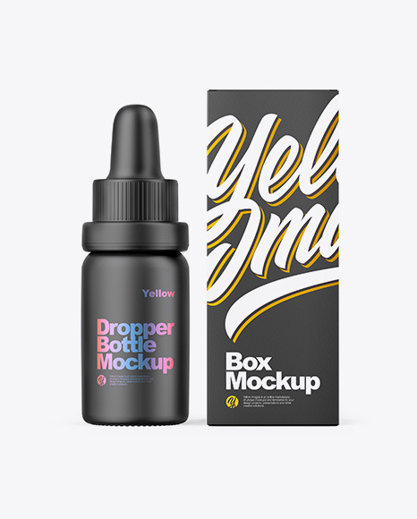 Download Matte Dropper Bottle W Paper Box Mockup In Bottle Mockups On Yellow Images Object Mockups