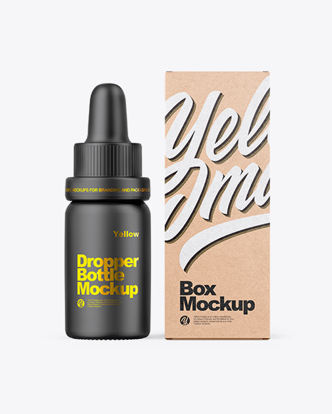 Download Matte Dropper Bottle W Kraft Box Mockup In Bottle Mockups On Yellow Images Object Mockups