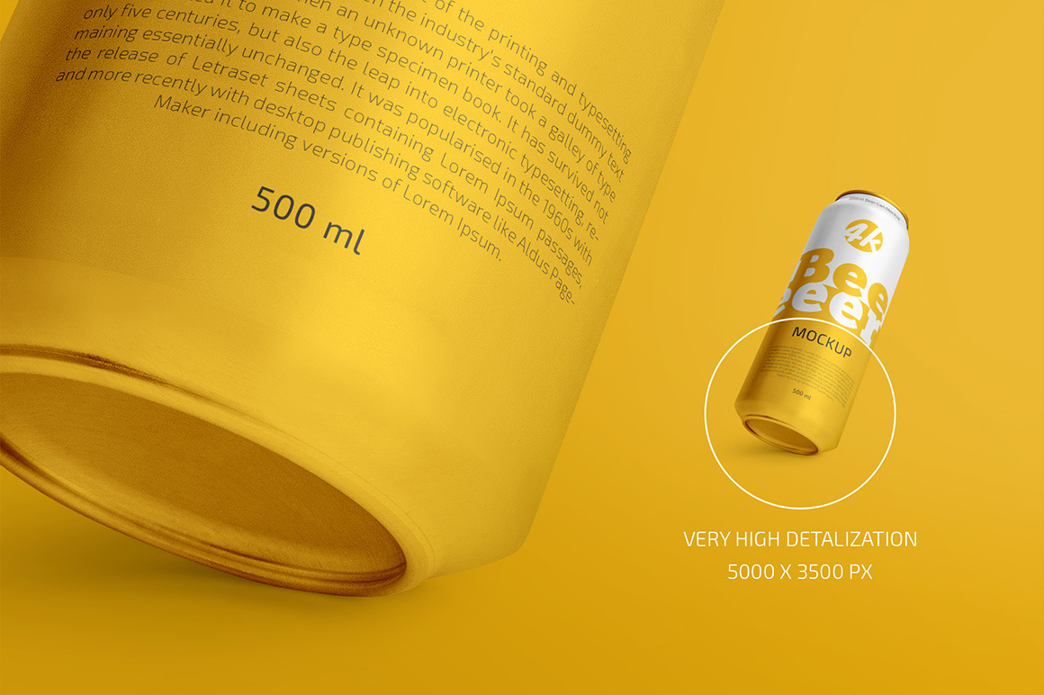 Download 500ml Beer Can Mockup Set in Packaging Mockups on Yellow ...