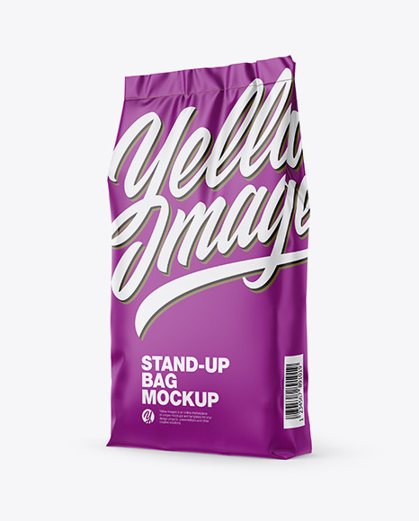 Download Matte Stand Up Bag Mockup Half Side View In Bag Sack Mockups On Yellow Images Object Mockups