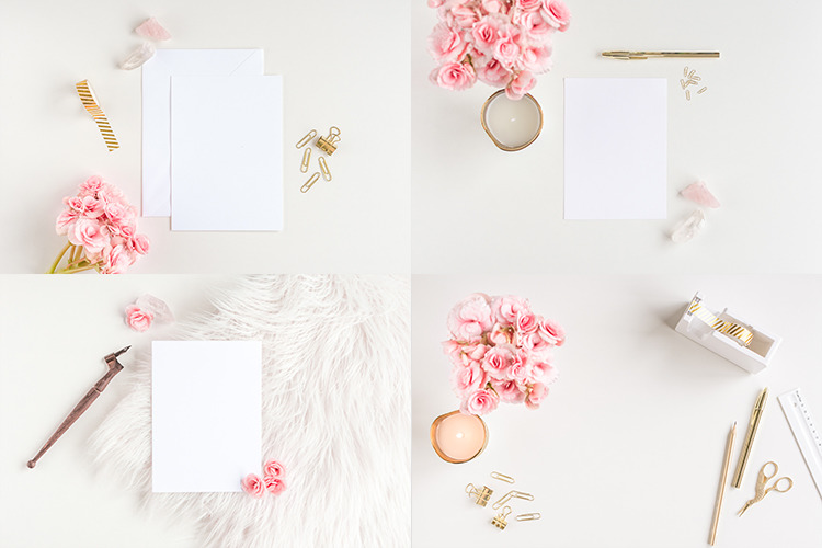 Download Pink White Bundle Mockups In Stationery Mockups On Yellow Images Creative Store PSD Mockup Templates