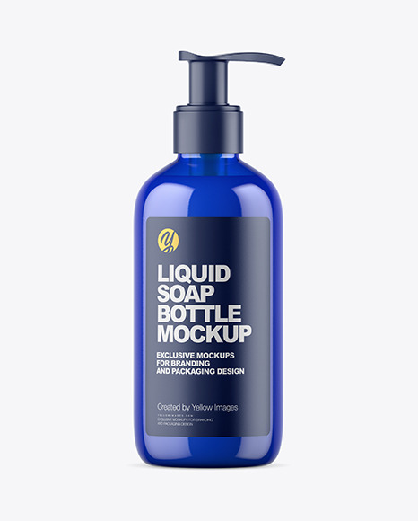 Blue Liquid Soap Bottle with Pump Mockup PSD #2