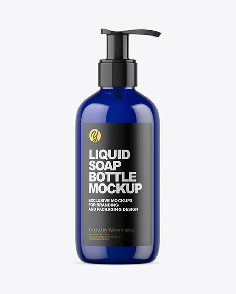 Dark Blue Liquid Soap Bottle with Pump Mockup PSD #2