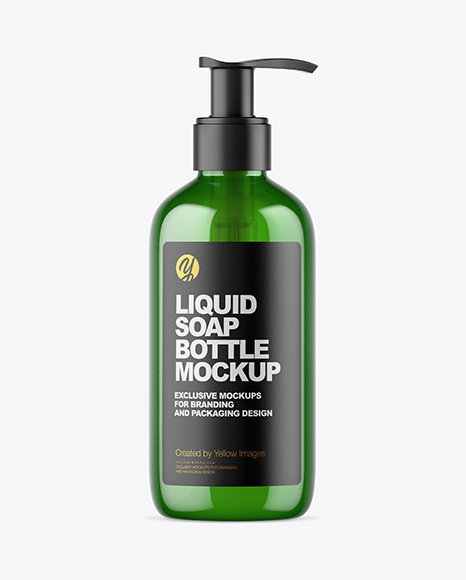 Green Liquid Soap Bottle with Pump Mockup PSD #2
