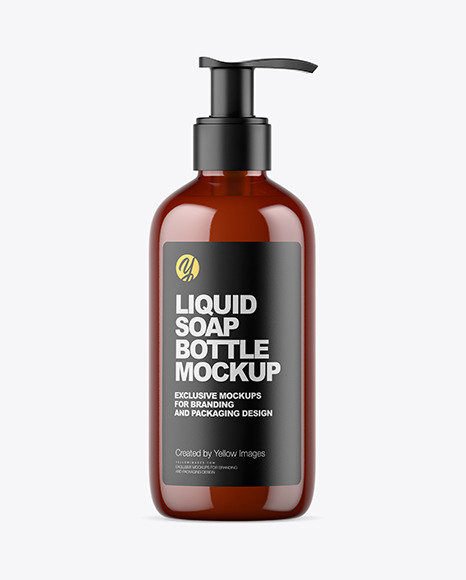Amber Liquid Soap Bottle with Pump Mockup PSD #2