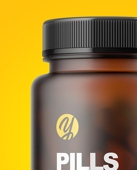 Frosted Amber Pills Bottle Mockup PSD #1