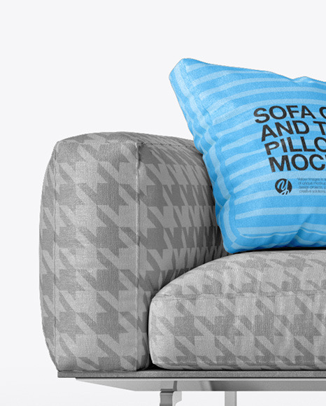 Download Sofa Cover And Throw Pillows Set Mockup In Object Mockups On Yellow Images Object Mockups