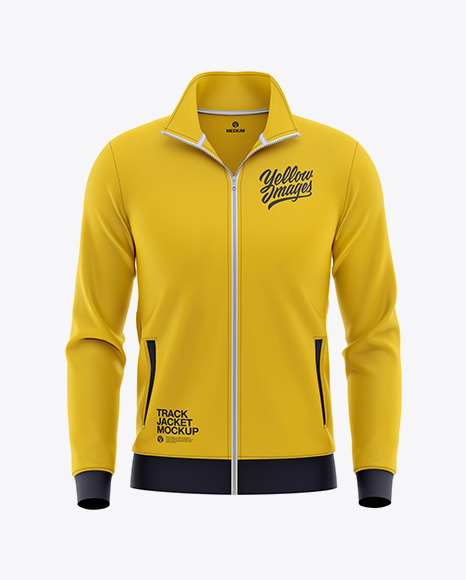 Men S Long Sleeve Track Jacket Mockup Front View In Apparel Mockups On Yellow Images Object Mockups