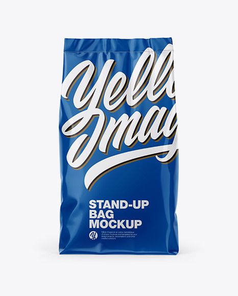 Download Glossy Stand Up Bag Mockup Front View In Bag Sack Mockups On Yellow Images Object Mockups PSD Mockup Templates