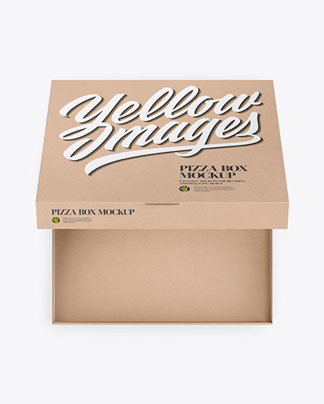 Download Opened Pizza Kraft Box Mockup Top View In Box Mockups On Yellow Images Object Mockups PSD Mockup Templates