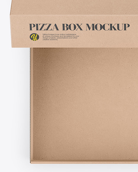 Download Opened Pizza Kraft Box Mockup Top View In Box Mockups On Yellow Images Object Mockups PSD Mockup Templates