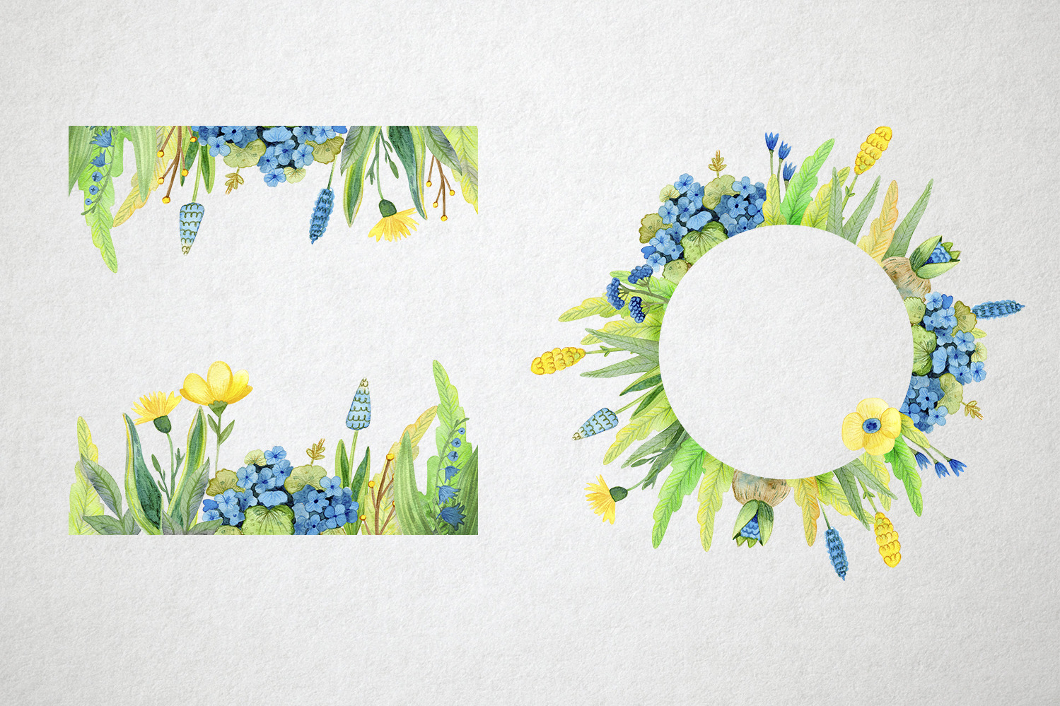 Watercolor Spring Set on Yellow Images Creative Store