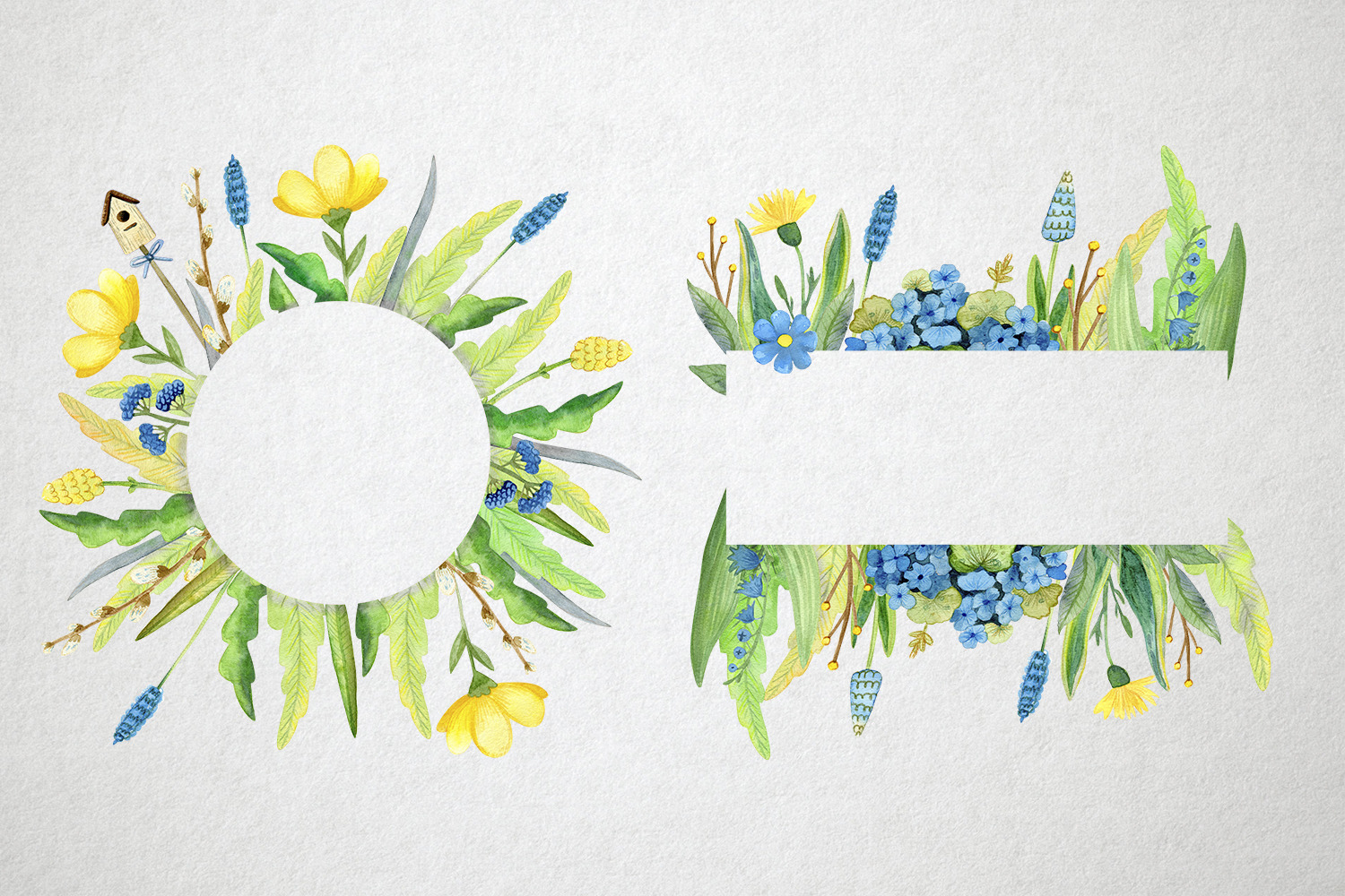 Watercolor Spring Set on Yellow Images Creative Store