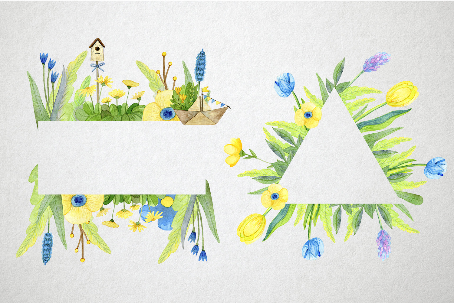 Watercolor Spring Set on Yellow Images Creative Store