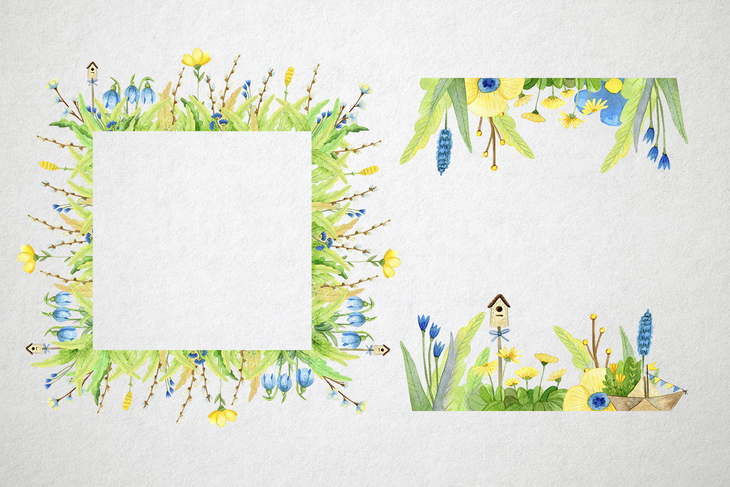 Watercolor Spring Set on Yellow Images Creative Store