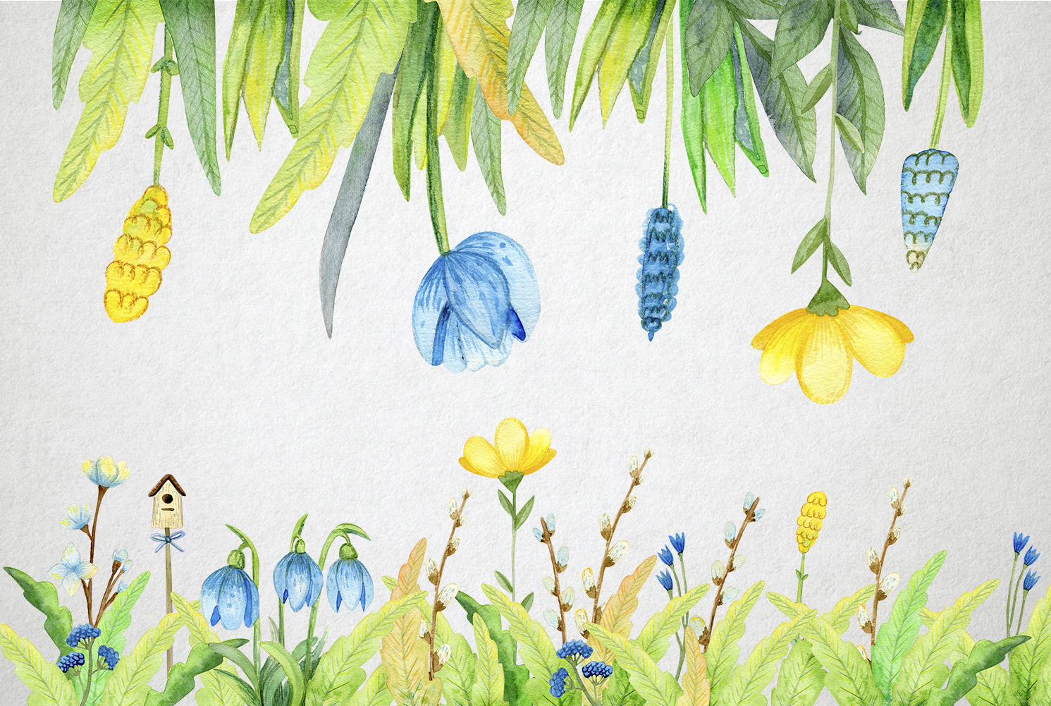 Watercolor Spring Set On Yellow Images Creative Store