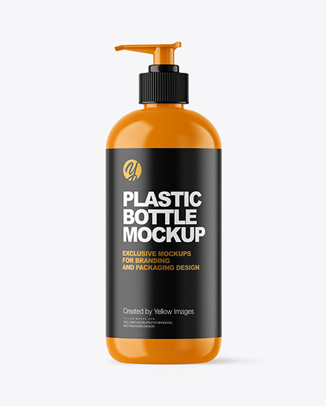 Download Glossy Plastic Bottle With Pump Mockup In Bottle Mockups On Yellow Images Object Mockups PSD Mockup Templates