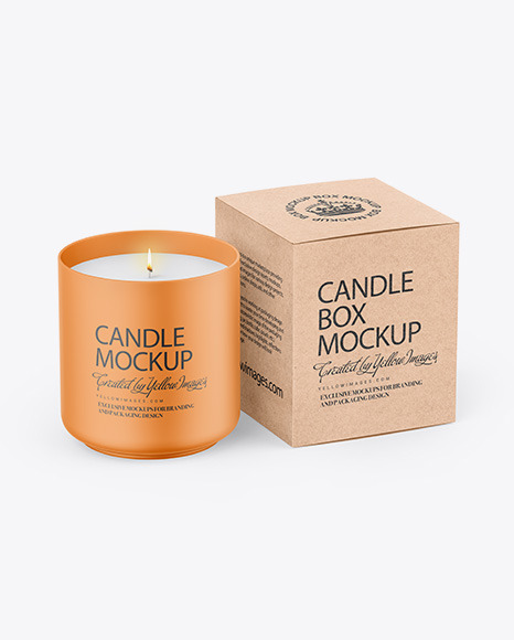 Download Candle W/ Kraft Box Mockup in Packaging Mockups on Yellow ...