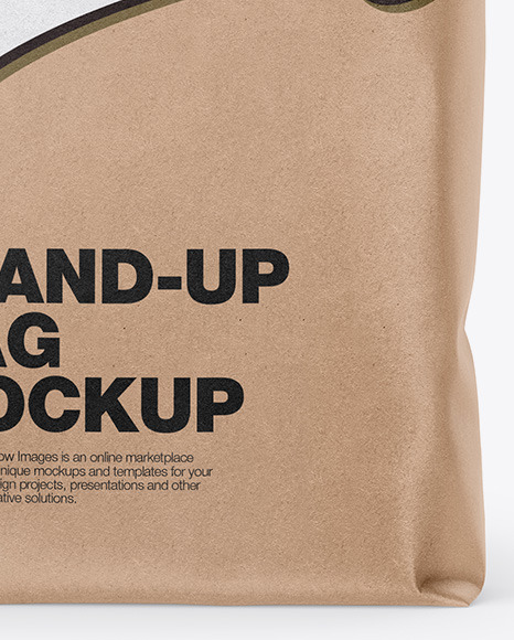 Download Kraft Stand Up Bag Mockup Front View In Bag Sack Mockups On Yellow Images Object Mockups