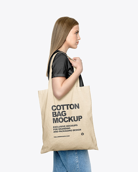 Girl W Cotton Bag Mockup In Apparel Mockups On Yellow Images Object Mockups