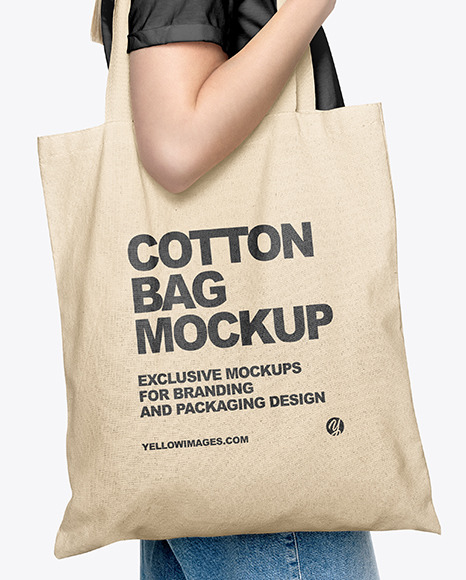 Girl W Cotton Bag Mockup In Apparel Mockups On Yellow Images Object Mockups