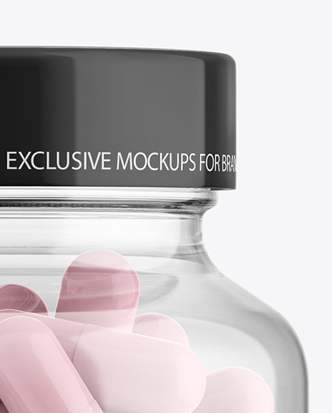 Clear Glass Bottle With Pills Mockup PSD #1