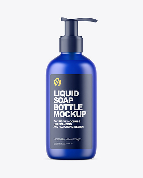 Frosted Blue Liquid Soap Bottle with Pump Mockup PSD #2
