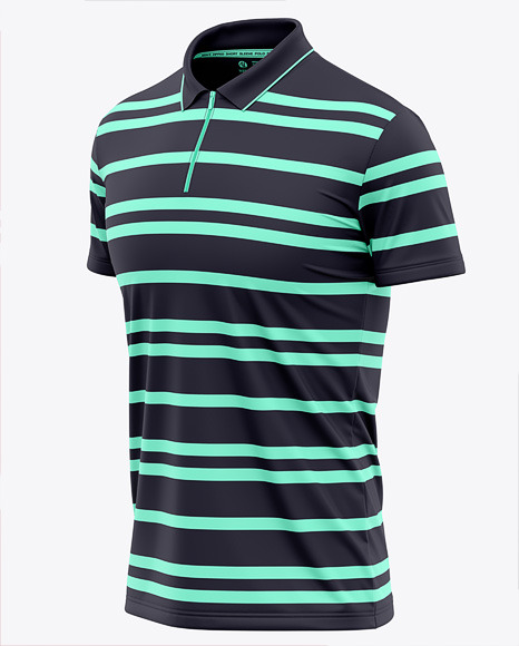 Men's Zip Neck Polo Shirts Mockup - Front Half Side View ...