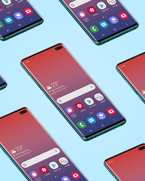 Aquamarine Samsung Galaxy S10 Mockup PSD #2