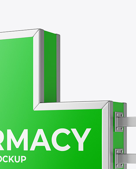 Pharmacy Signage w  Metallic Frame Mockup PSD #1